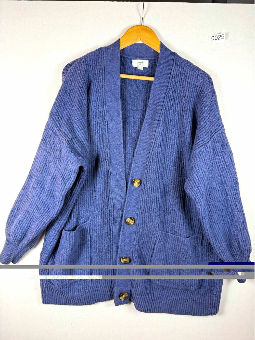 Aerie Women's Blue Solid Knit V-Neck Button Front Cardigan Sweater Pockets S